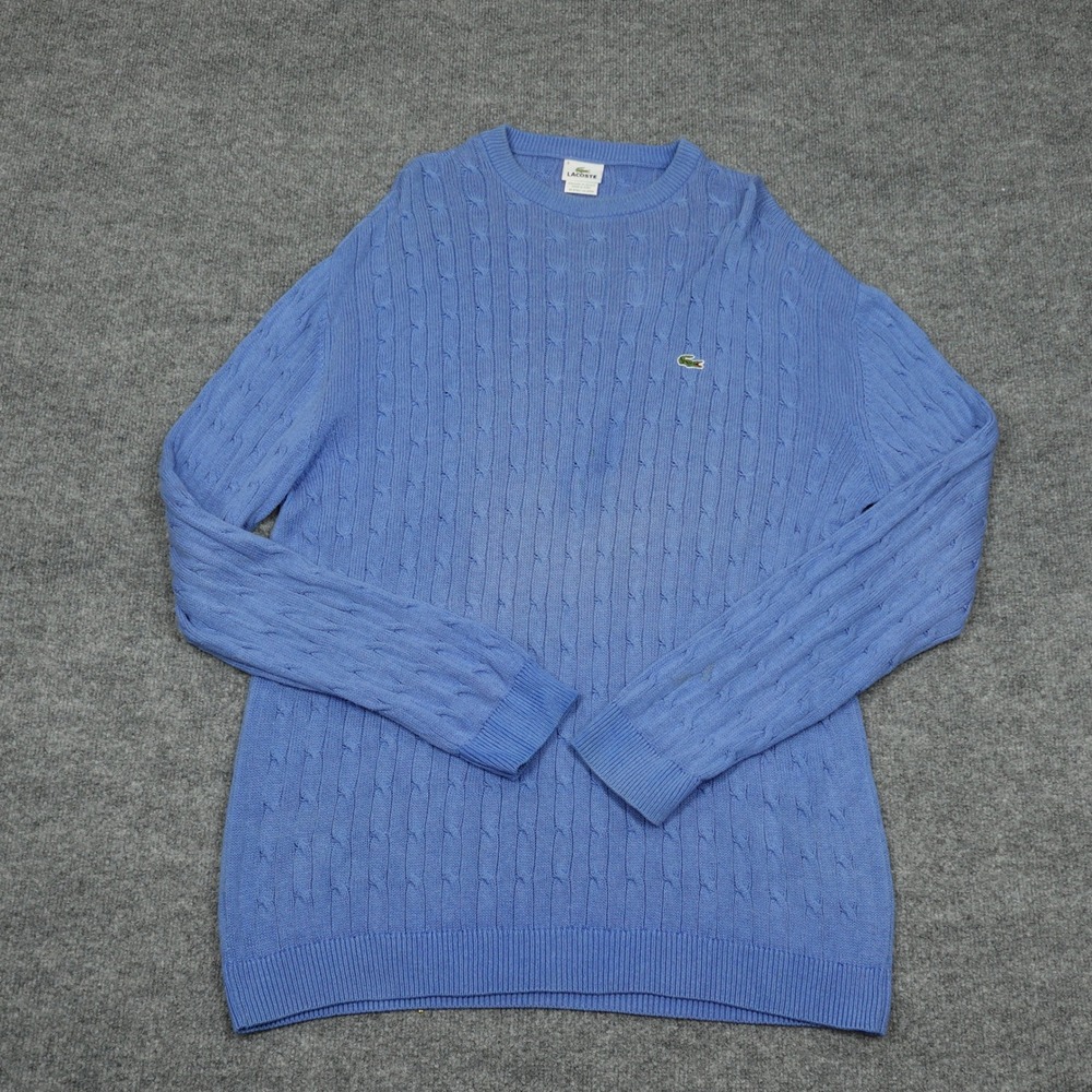 Lacoste Sweater Men XL Blue Cable Knit Cotton Wool Pullover 0040338